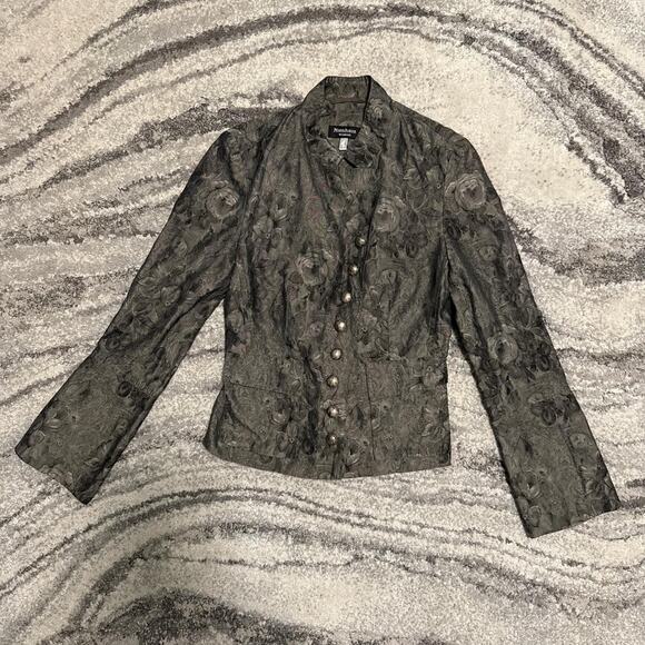 Silver floral print button up blazer jacket formal asymetrical eu 40 / us small - Picture 6 of 8